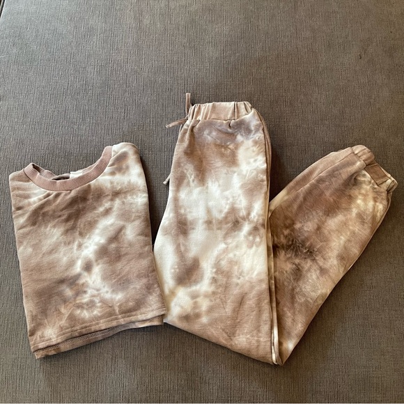 SHEIN Tween Girl Mocha Brown Tie Dye Cropped Sweatshirt & Sweatpants Set Size 9Y - Picture 4 of 5